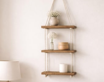 Étagère murale 3 niveaux pour salon bohème – Tablette flottante en bois pour rangement décoratif et organisation murale