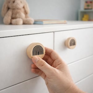 2 drawer knobs with rainbow pattern - Minimalist wooden cabinet handles - Bohemian accessories for a child's room image 6