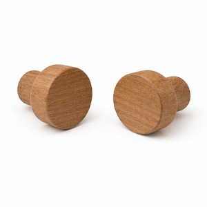 6 round brown wooden cabinet knobs - Solid wood handles for kitchen drawers - Decorative knobs 35x25mm