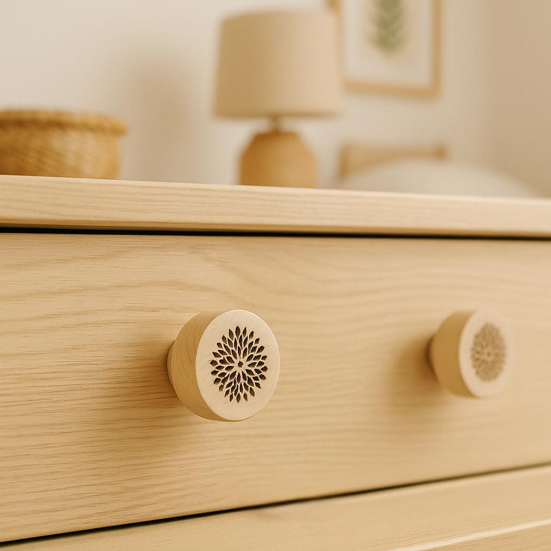 2 Wooden Drawer Knobs With a Pattern - Drawer Knobs for Dressers ...