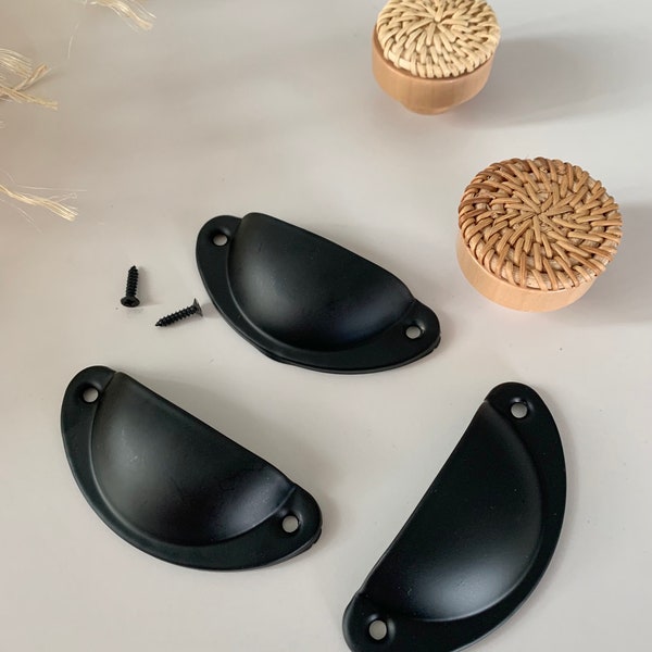 Lot de 6 poignées en métal noir mat - Poignées en laiton pour armoires - Boutons de meuble - Décoration moderne pour la maison