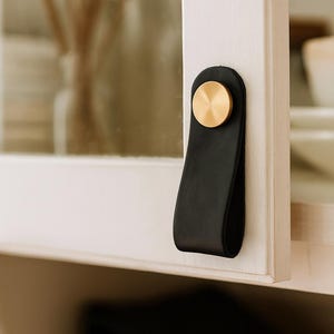 2 black leather handles - Leather accessories for furniture - Modern handles for cabinet doors - Cupboard knobs