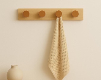 Solid wood wall hook – Minimalist wall-mounted coat rack in light pine with antique-colored round brackets – Natural decor for entryway