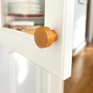 6 Antique Wooden Drawer Knobs - Decorative Round Handles for Dresser - Hand-Stained Maple Wood Furniture Accessories