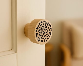 2 wooden cabinet knobs with leopard print - Custom drawer handles - Minimalist bedroom furniture accessories