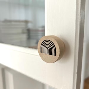 2 drawer knobs with rainbow pattern - Minimalist wooden cabinet handles - Bohemian accessories for a child's room image 4
