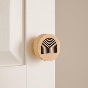 2 drawer knobs with rainbow pattern - Minimalist wooden cabinet handles - Bohemian accessories for a child's room
