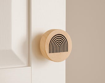2 boutons de tiroir avec motif arc-en-ciel - Poignées d’armoire en bois minimalistes - Accessoires bohèmes pour chambre d'enfant