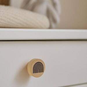 2 drawer knobs with rainbow pattern - Minimalist wooden cabinet handles - Bohemian accessories for a child's room image 3