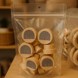 2 drawer knobs with rainbow pattern - Minimalist wooden cabinet handles - Bohemian accessories for a child's room image 2