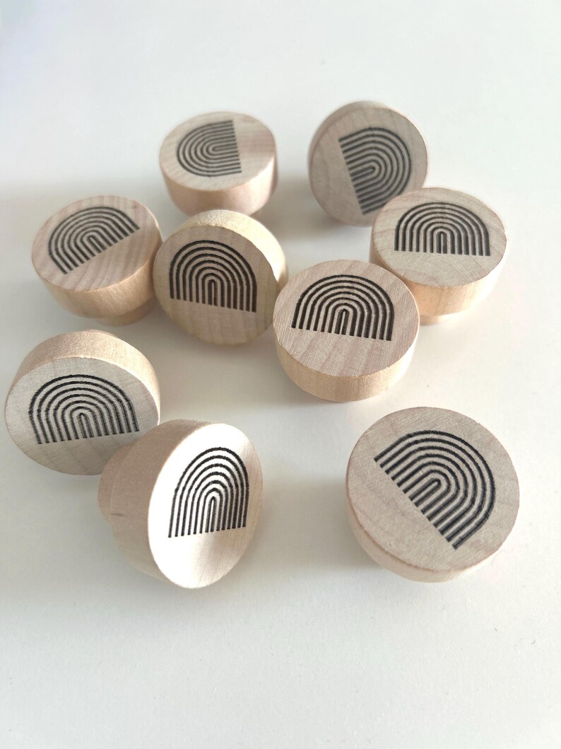2 drawer knobs with rainbow pattern - Minimalist wooden cabinet handles - Bohemian accessories for a child's room image 7