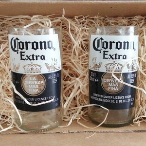 Corona drinking glasses made from original corona beer bottles. Super sustainable and eco friendly gift.