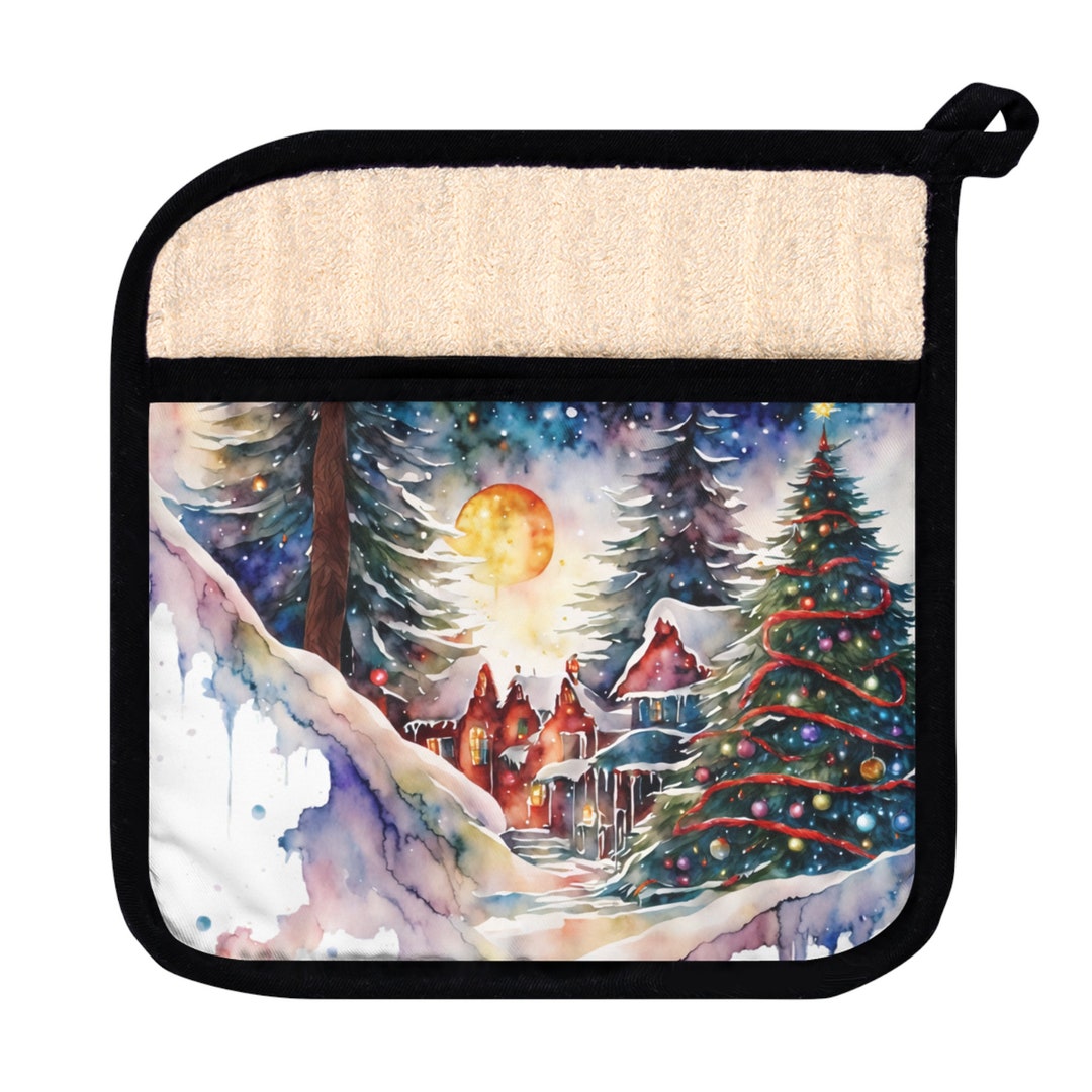 Festive Christmas Scene Pot Holder With Pocket Holiday Pot Etsy