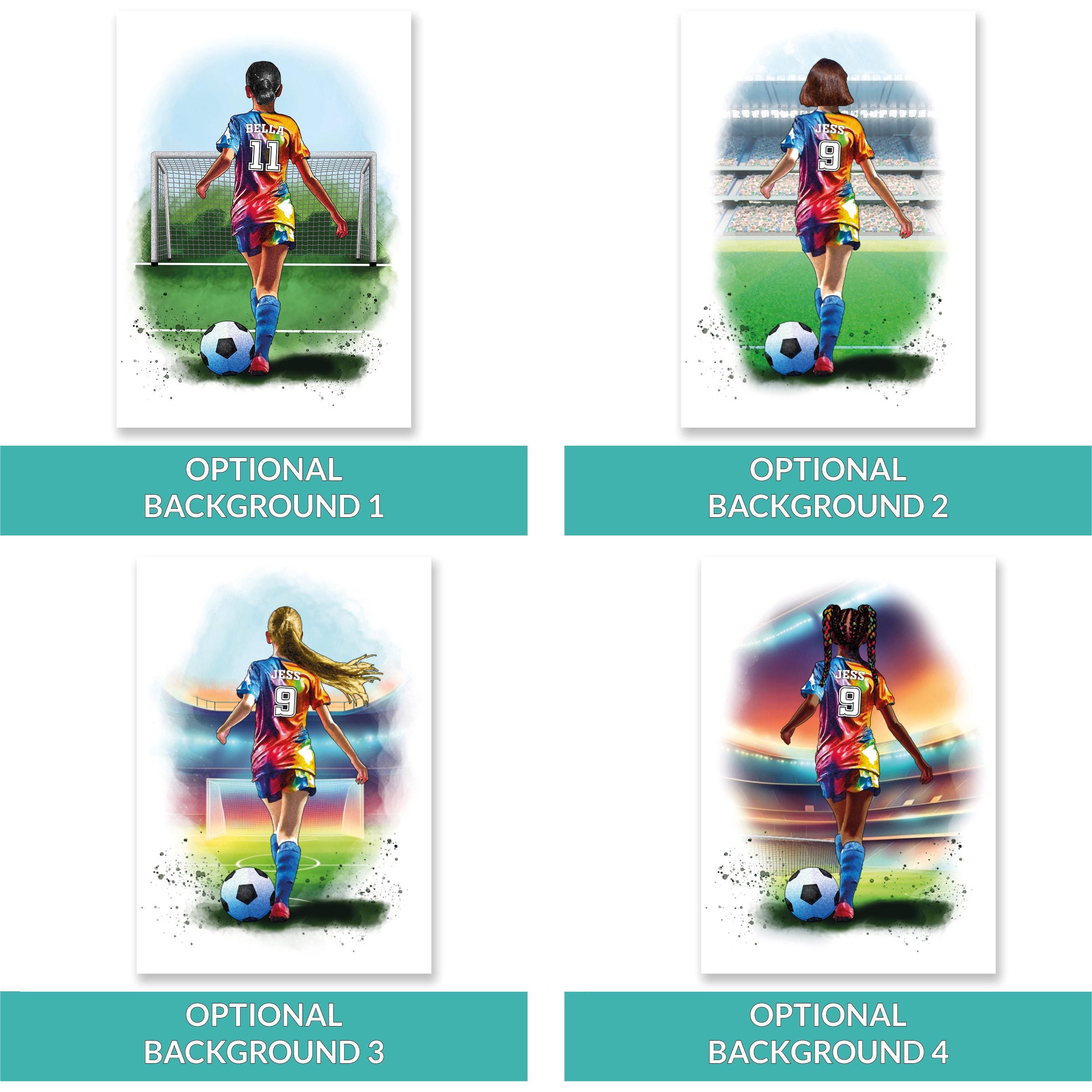 Girls Football Gifts | Personalised Soccer Player | Womens Football Art Print | Personalised Football Gift For Girls | Female Footballer