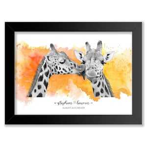 Giraffe Kiss Art | Paper Anniversary Gift | Always and Forever | Engagement Gift | Wedding Gift | Anniversary Gift | Gift for Couple