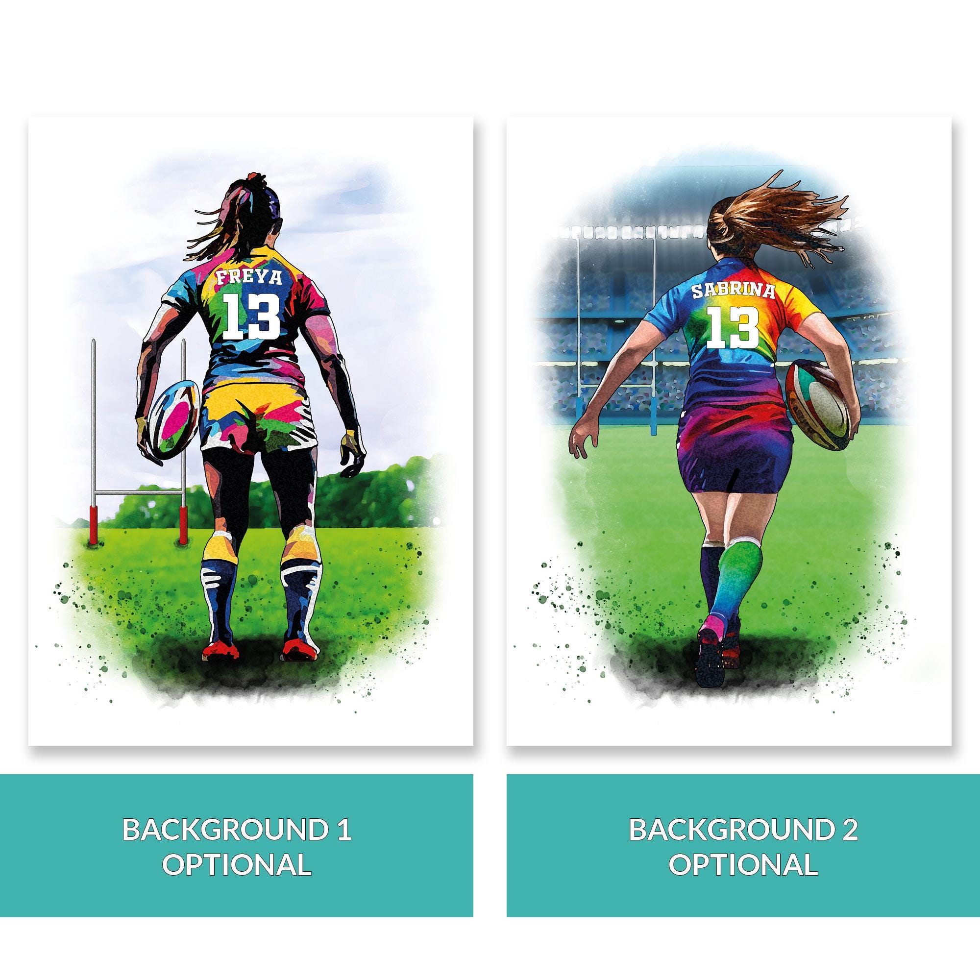 Personalised Girls Rugby Art Print | Female Rugby Player | Rugby Gifts for Girls | Women&#39;s Rugby Gift | Birthday Gift