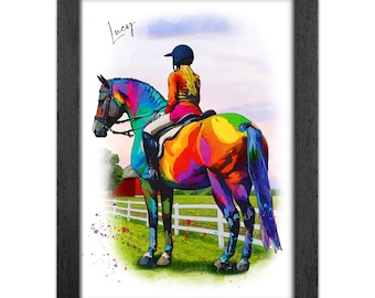 Personalised Horse Riding Gift for Boys | Giclée Art Print | Custom Riding Portrait