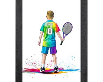 Personalised Tennis Gift for Boys | Giclée Art Print | Custom Tennis Portrait
