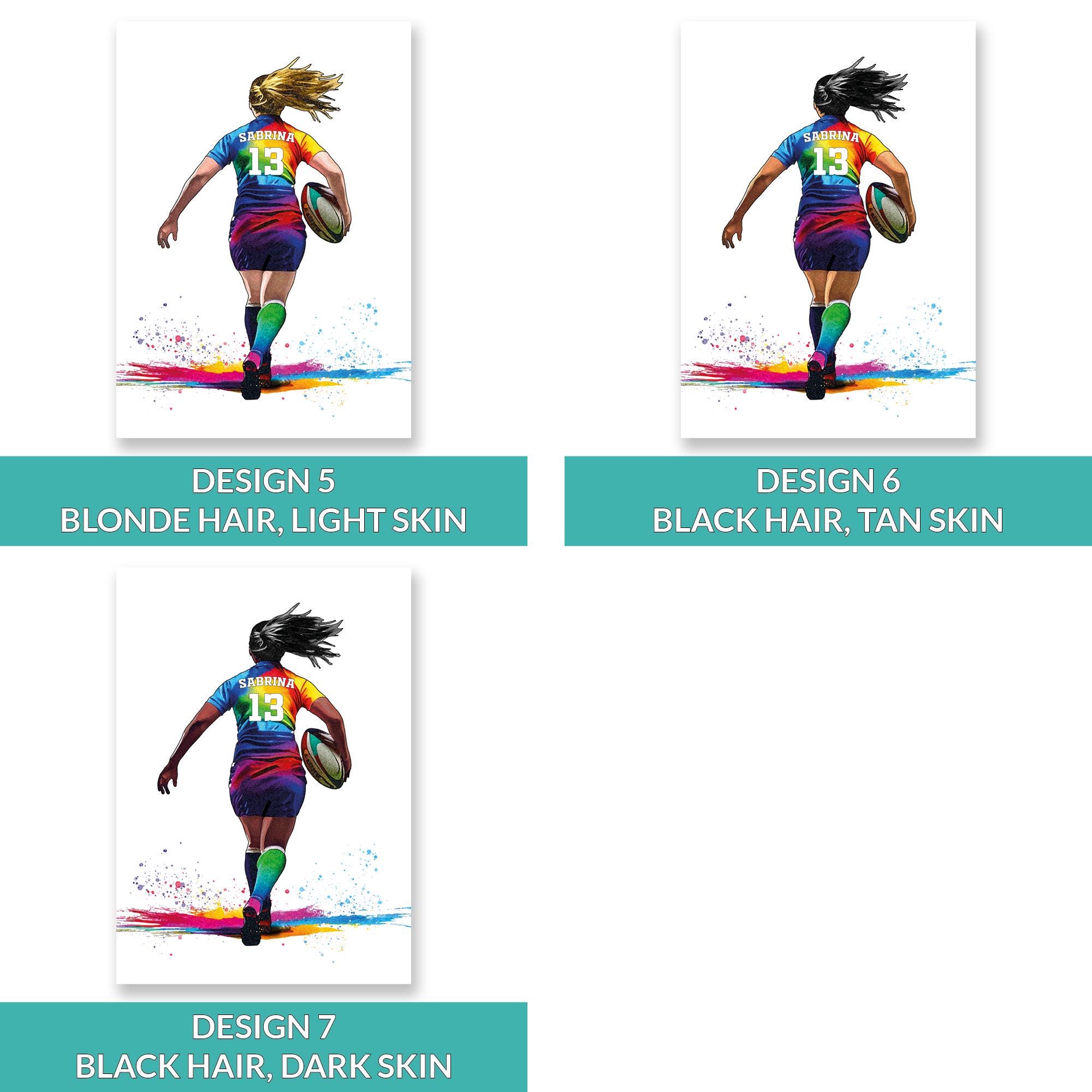 Personalised Girls Rugby Art Print | Female Rugby Player | Rugby Gifts for Girls | Women&#39;s Rugby Gift | Birthday Gift