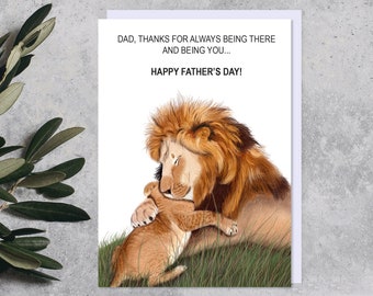 Lion Father's Day Card | Thank you for always being there | Lion and Cub | Card for Dad | Personalised Handmade A5 Card | Dad Birthday Card