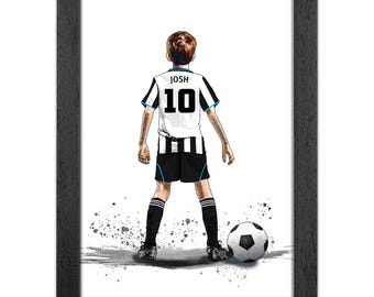 Regalo personalizado de fútbol del Newcastle para niños / Impresión artística Giclée / Retrato de fútbol personalizado