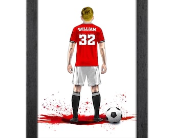 Personalised Manchester United Football Gift for Men | Giclée Art Print | Custom Portrait