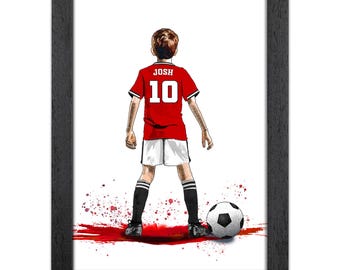 Personalised Man United Football Gift for Girls | Giclée Art Print | Custom Football Portrait