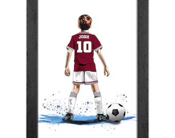 Personalised West Ham Football Gift for Boys | Giclée Art Print | Custom Football Portrait