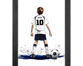 Spersonalizowany prezent piłkarski Tottenhamu dla chłopców | Druk artystyczny Giclée | Portret piłkarski na zamówienie
