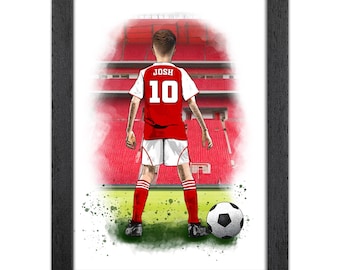 Personalised Arsenal Football Gift for Boys | Giclée Art Print | Custom Football Portrait