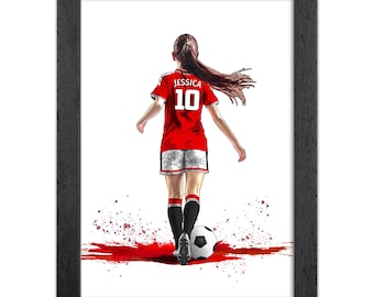 Personalised Manchester Red Football Gifts for Girls Wall Art Poster Print