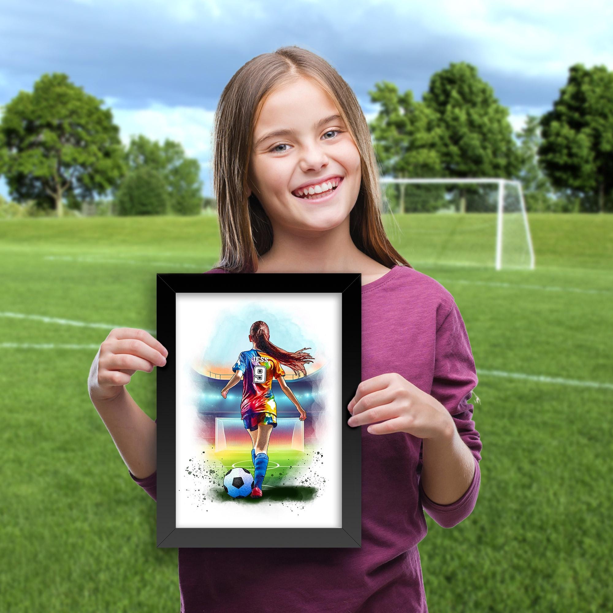 Girls Football Gifts | Personalised Soccer Player | Womens Football Art Print | Personalised Football Gift For Girls | Female Footballer