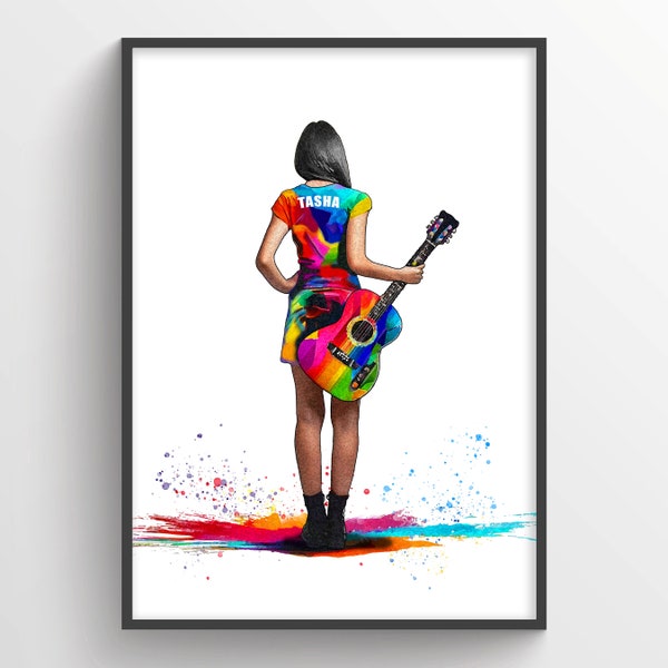 Personalised Guitar Player Gift | Guitar Gifts | Guitar Wall Art | Guitar Gift for Her | Female Guitarist | Acoustic Guitar