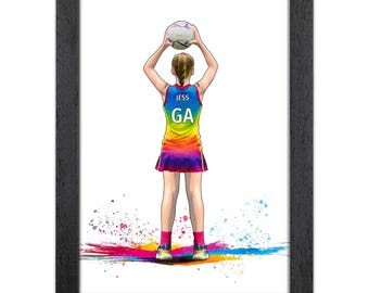 Personalised Netball Gift for Girls | Giclée Art Print | Custom Netball Portrait