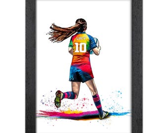 Personalised Girls Rugby Gift | Giclée Art Print | Custom Rugby Portrait