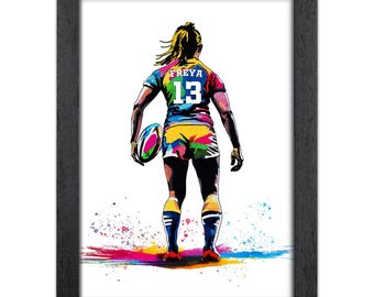 Personalised Rugby Gift for Girls | Giclée Art Print | Custom Women's Rugby Portrait