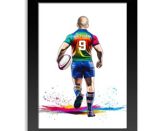 Regalo personalizado de rugby para hombres / Impresión artística Giclée / Retrato personalizado de jugador de rugby