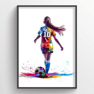 Girls Football Gifts | Personalised Soccer Player | Female Football Art Print | Personalised Football Gift For Girls | Female Footballer