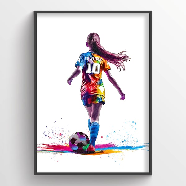 Girls Football Gifts | Personalised Soccer Player | Female Football Art Print | Personalised Football Gift For Girls | Female Footballer
