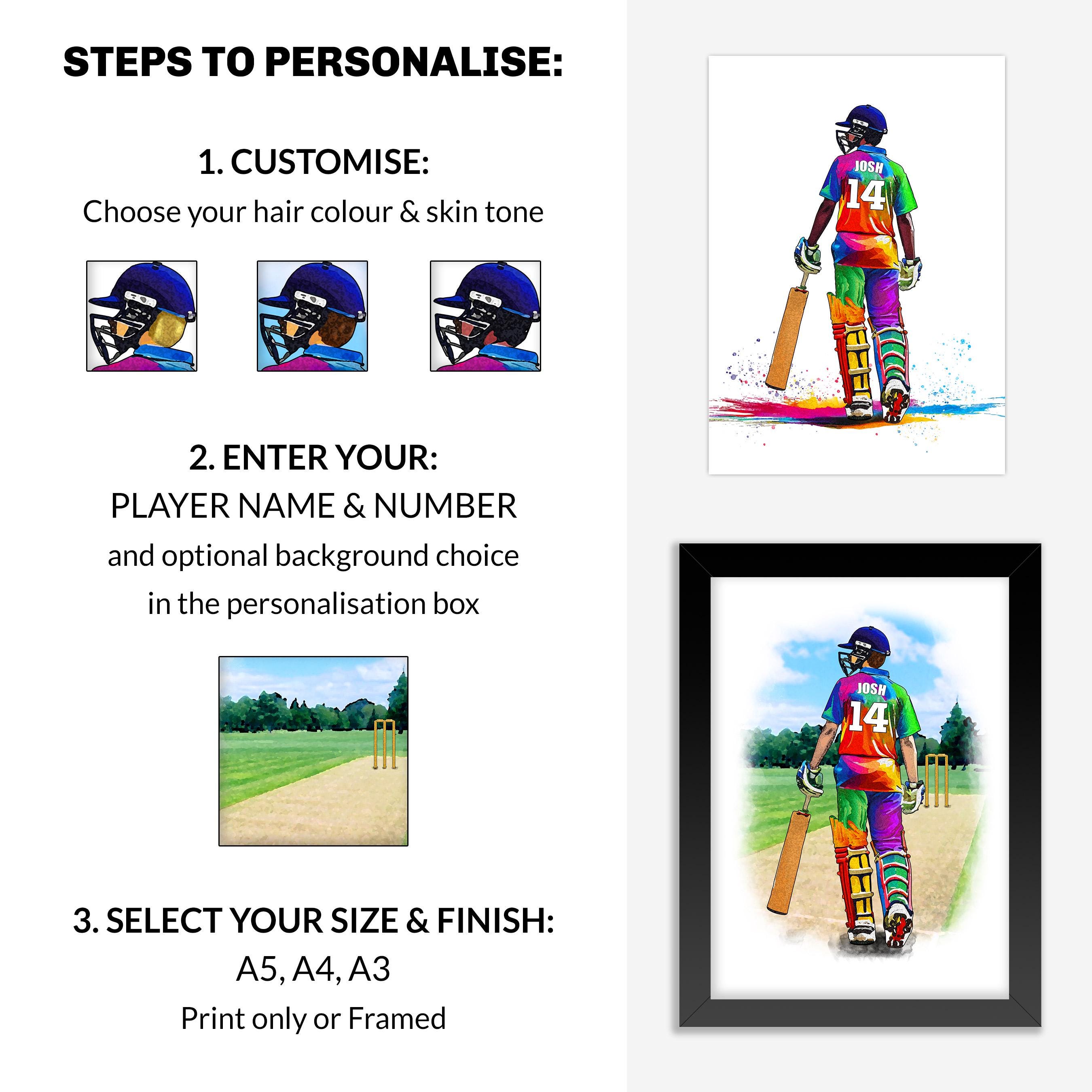 Personalised Cricket Player | Cricket Gifts for Boys | Boy Cricket Poster | Cricket Wall Art | Personalised Cricket Player Gift