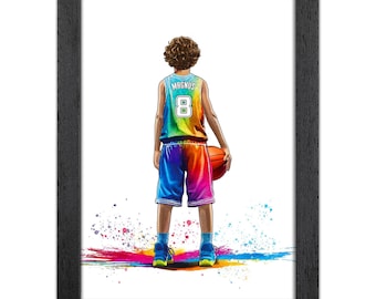 Regalo personalizado de baloncesto para niños / Impresión artística Giclée / Retrato personalizado de baloncesto