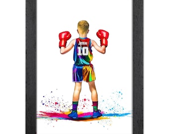 Regalo de boxeo personalizado para niños / Impresión artística Giclée / Retrato de boxeo personalizado