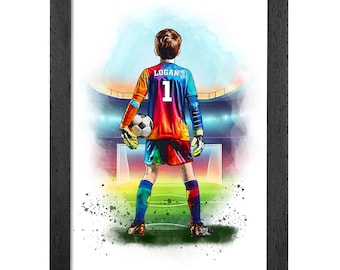Personalised Football Goalkeeper Gift for Boys | Giclée Art Print | Custom Football Portrait