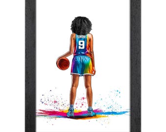 Personalised Basketball Gift for Girls | Giclée Art Print | Custom Basketball Portrait