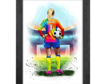 Personalised Football Goalkeeper Gift for Girls | Giclée Art Print | Custom Football Portrait