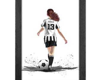 Regalo personalizzato per ragazze a tema calcistico del Newcastle / Stampa artistica Giclée / Ritratto calcistico personalizzato
