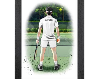 Personalised Tennis Gift for Men | Giclée Art Print | Custom Tennis Portrait