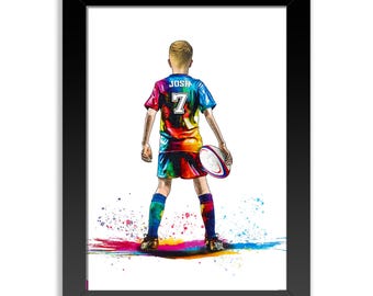 Personalised Rugby Gift for Boys | Giclée Art Print | Custom Rugby Portrait