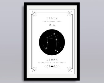 Personalised Libra Print | Constellation Print | Star Sign Print | Zodiac Print | Birthday Gift | Libra Gift | Libra Poster