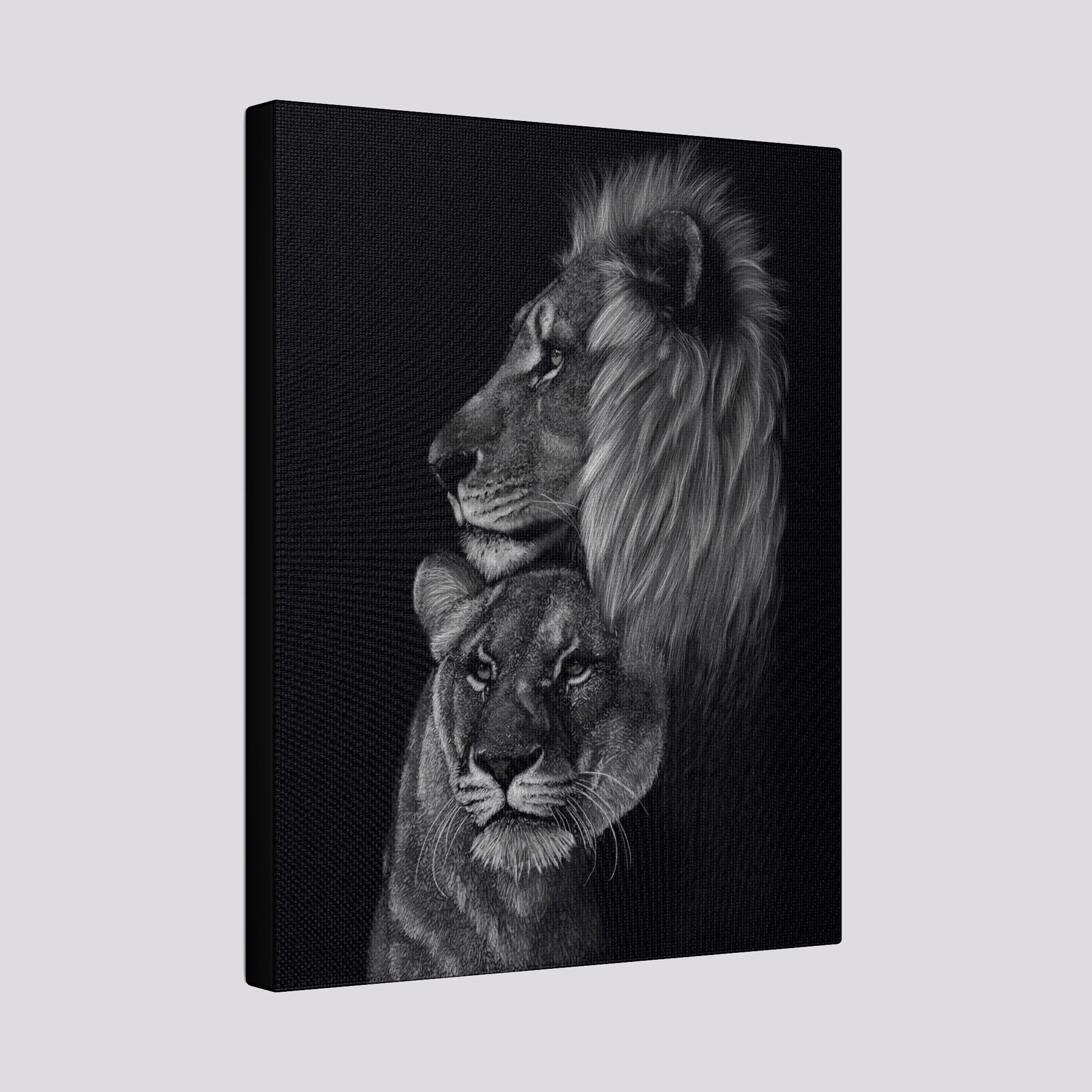 Lion and Lioness Canvas Wall Art King and Queen Wall Decor Etsy